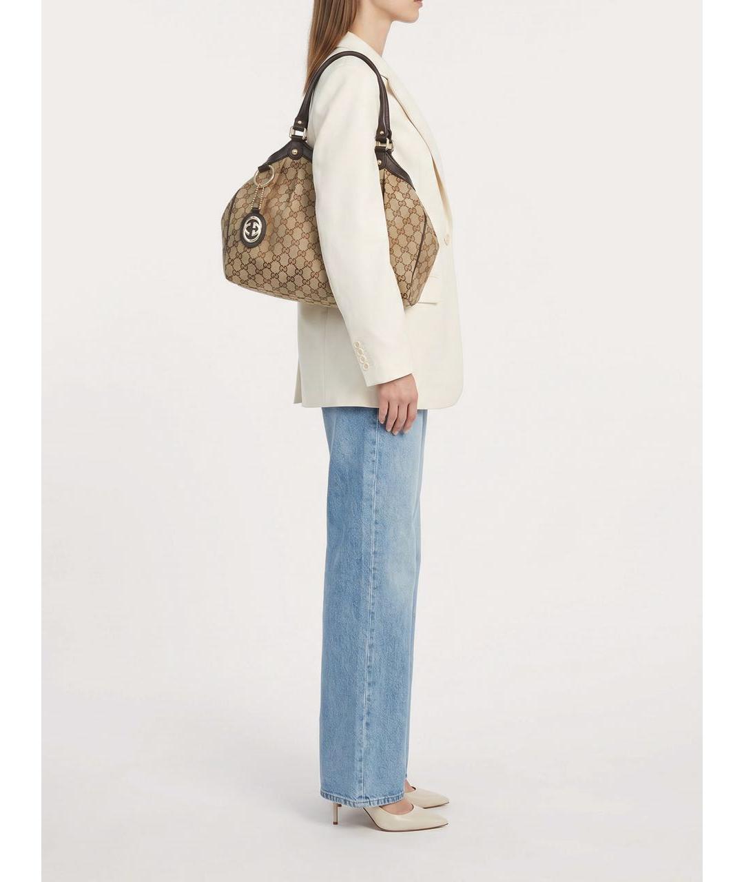 GUCCI Бежевая тканевая сумка тоут, фото 8