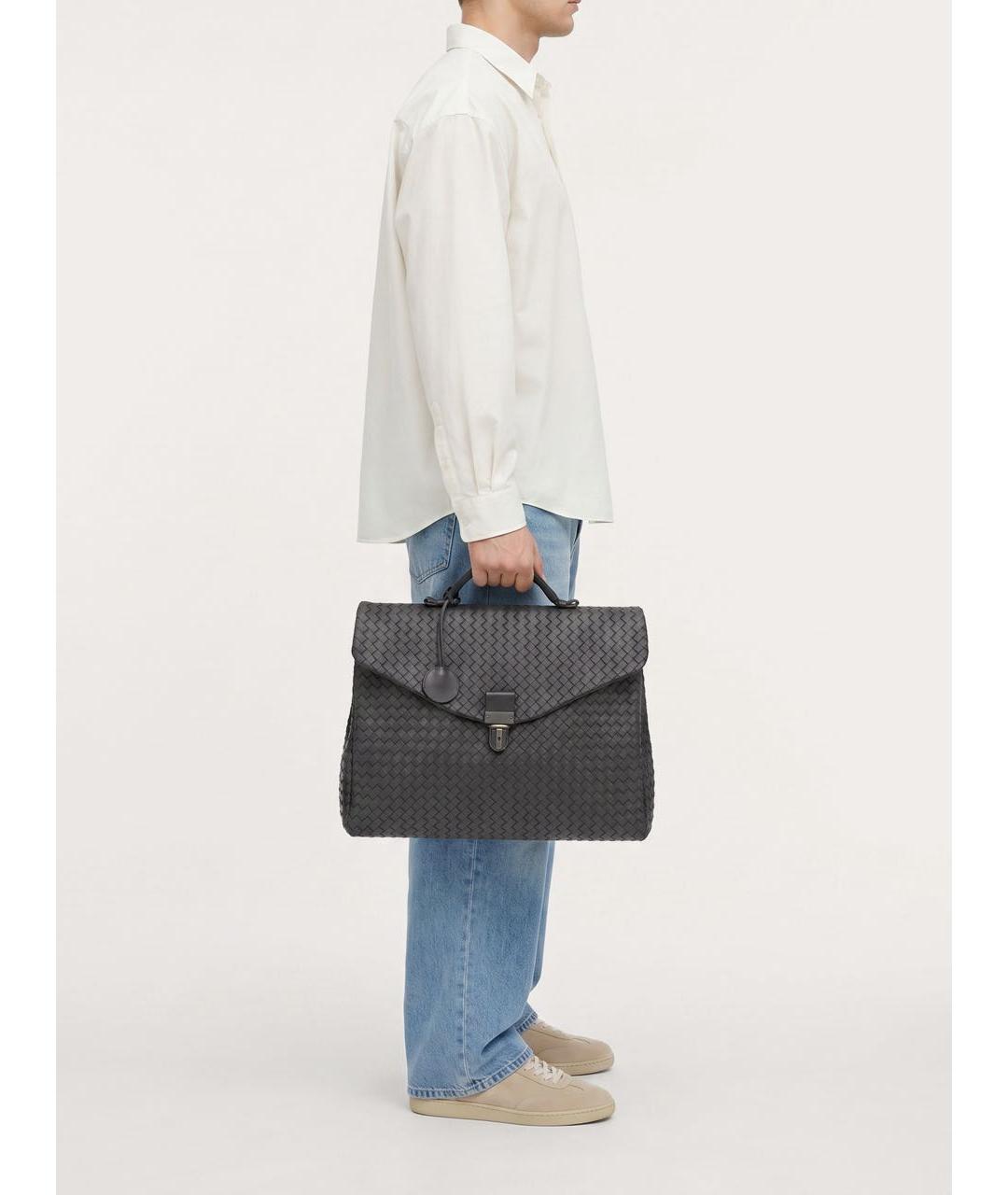 BOTTEGA VENETA Серый кожаный портфель, фото 9