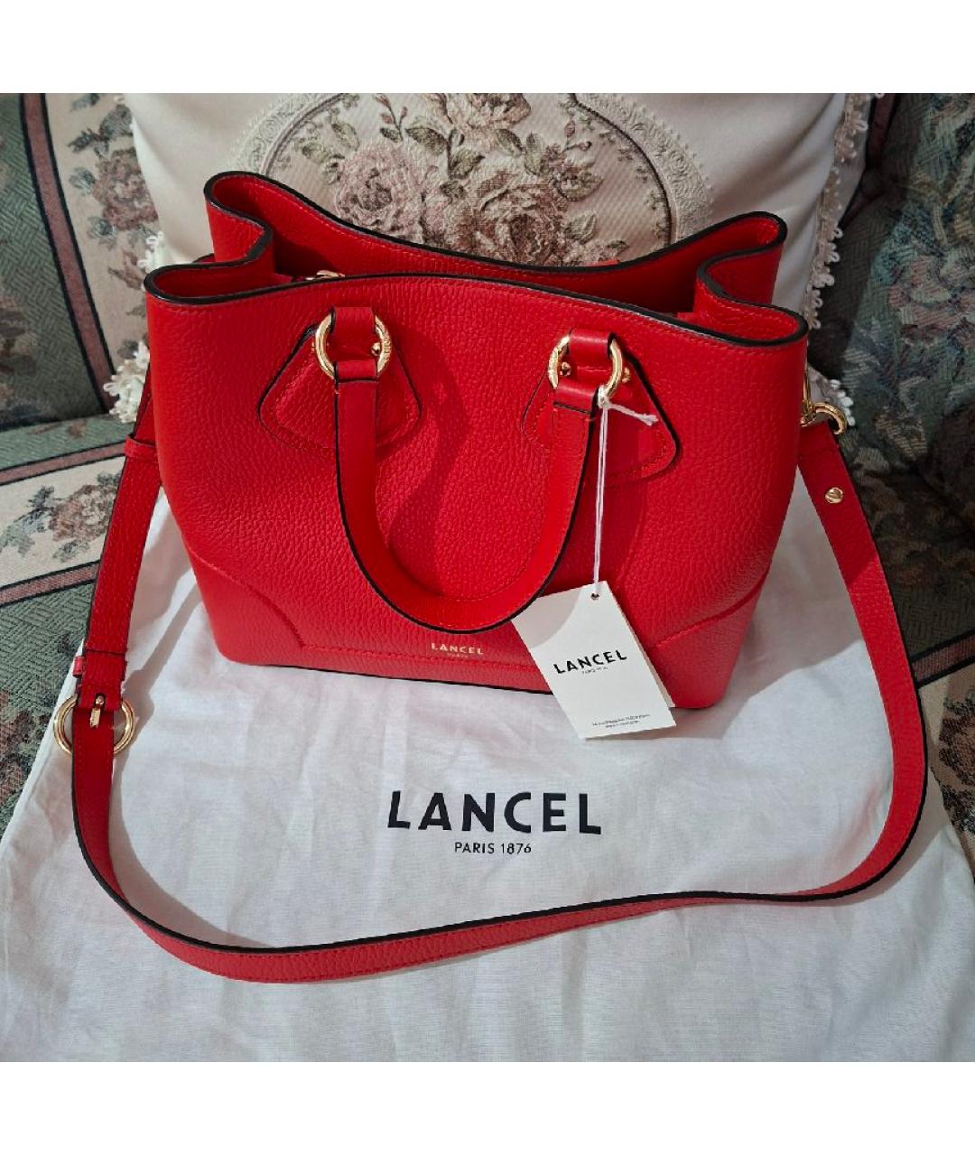LANCEL Красная кожаная сумка с короткими ручками, фото 9