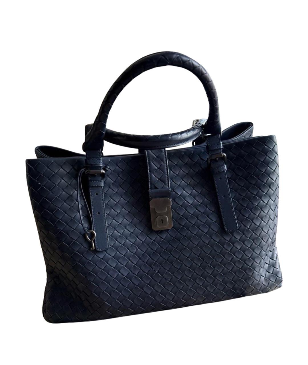 BOTTEGA VENETA Темно-синяя кожаная сумка с короткими ручками, фото 1