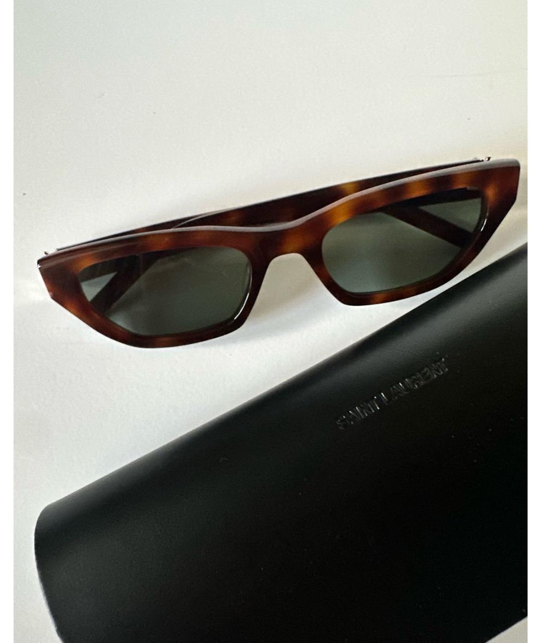 SAINT LAURENT Коричневые пластиковые солнцезащитные очки, фото 4