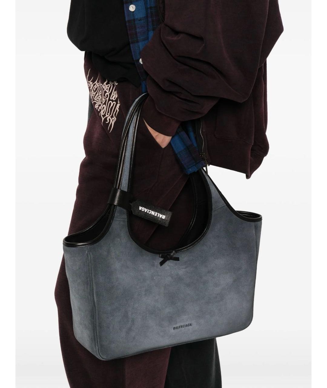 BALENCIAGA Темно-синяя кожаная сумка тоут, фото 3
