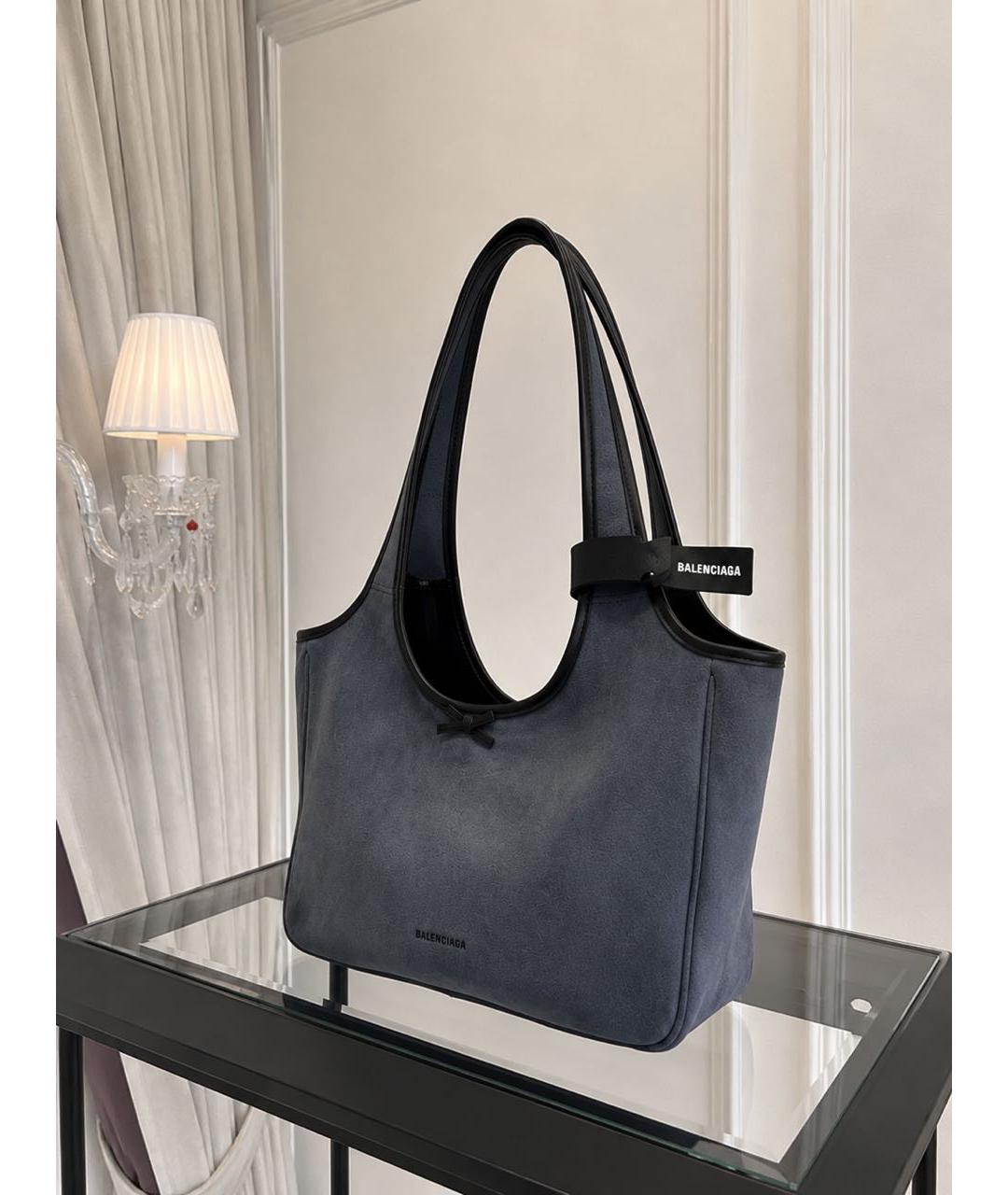 BALENCIAGA Темно-синяя кожаная сумка тоут, фото 2