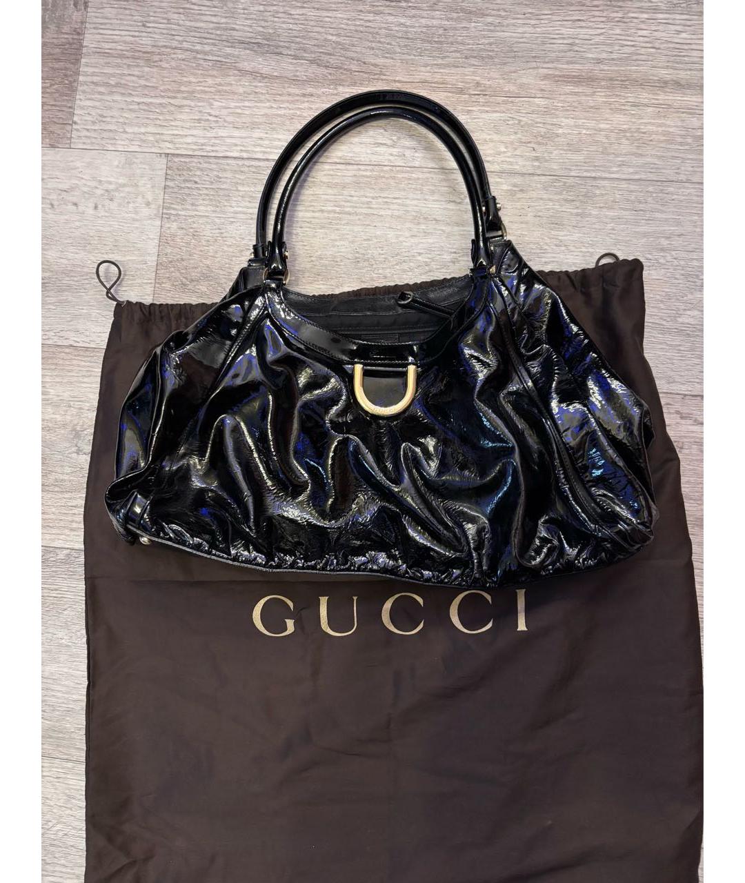 GUCCI Черная сумка тоут из лакированной кожи, фото 2