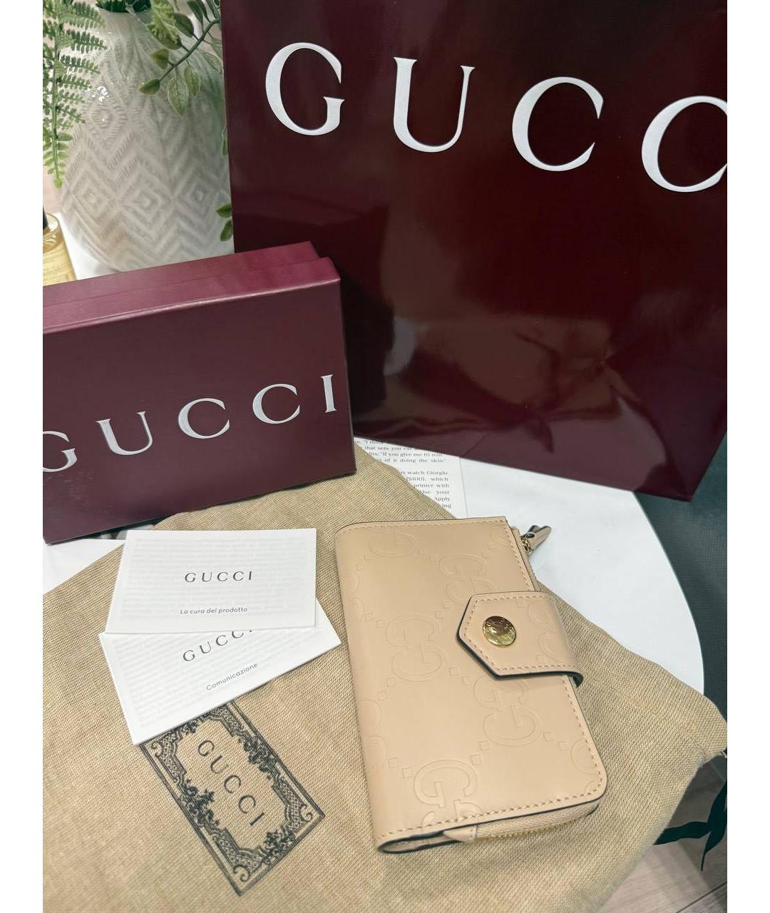 GUCCI Бежевый кожаный кошелек, фото 2