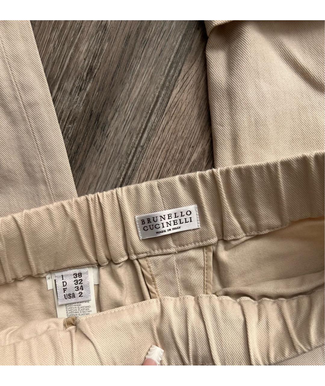 BRUNELLO CUCINELLI Бежевые хлопковые брюки узкие, фото 3