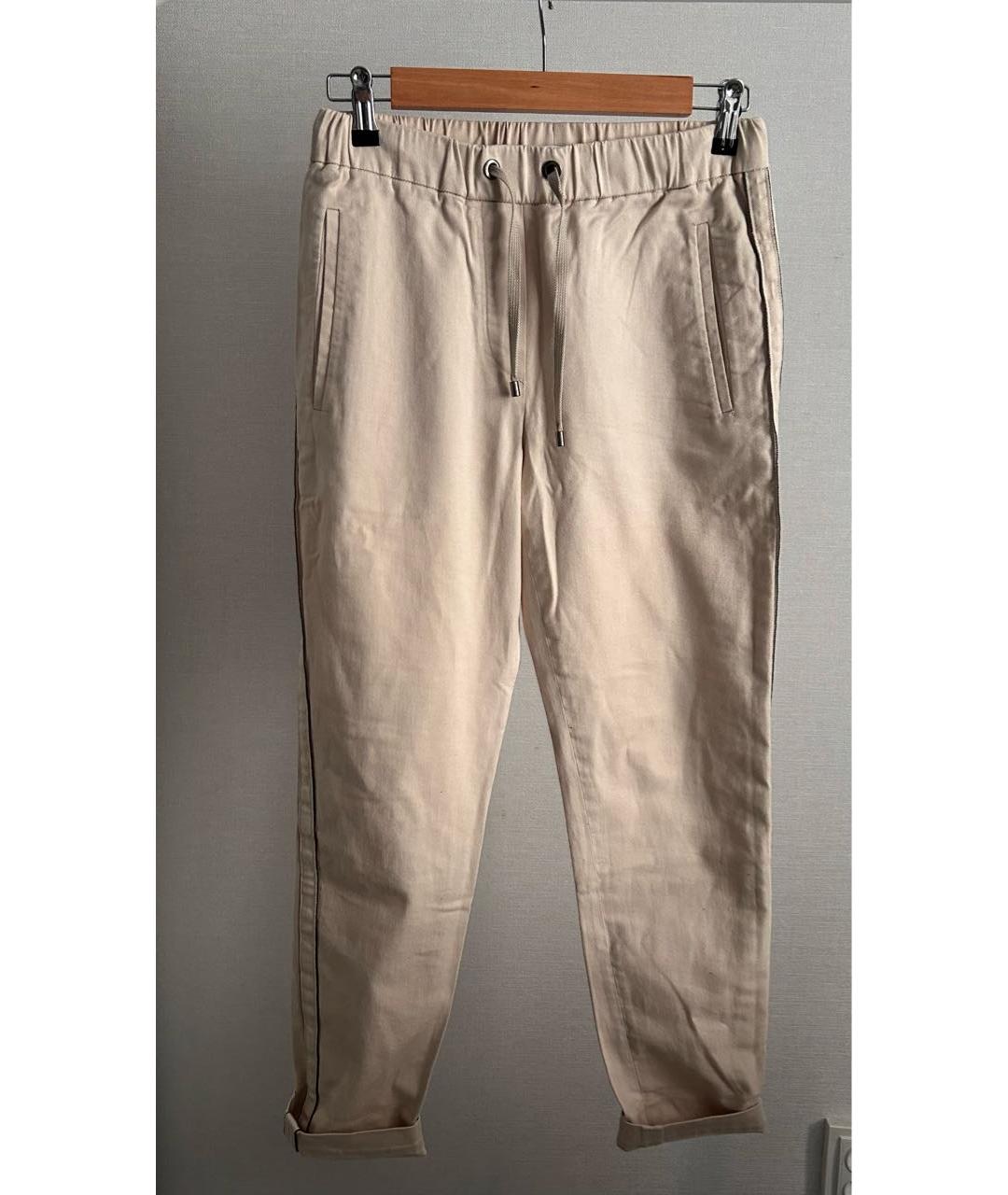 BRUNELLO CUCINELLI Бежевые хлопковые брюки узкие, фото 5