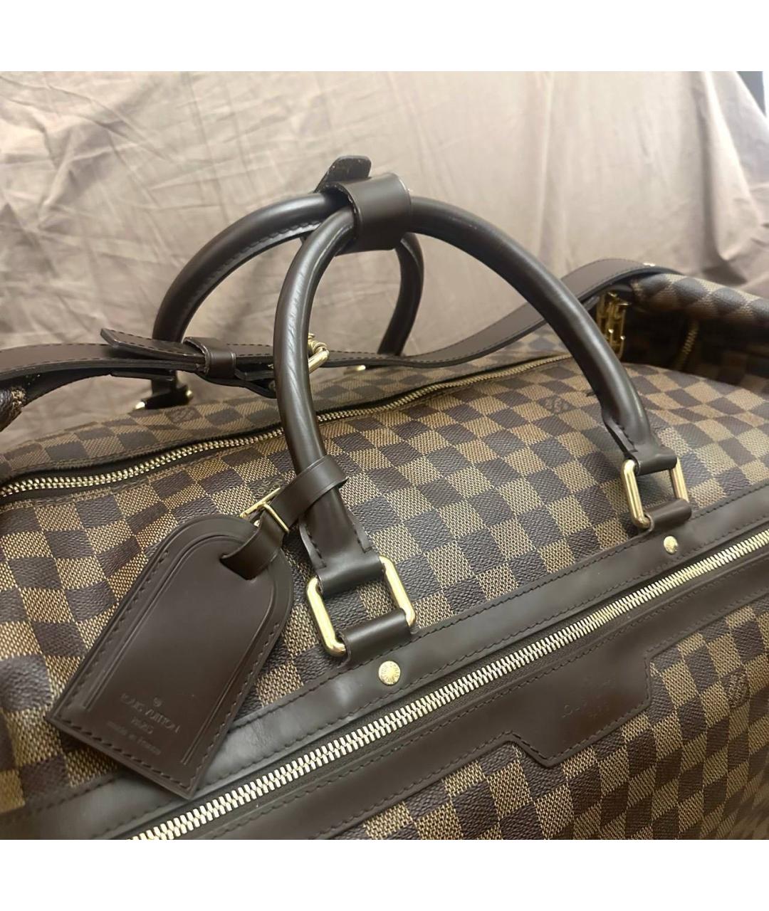 LOUIS VUITTON Коричневый кожаный чемодан, фото 4