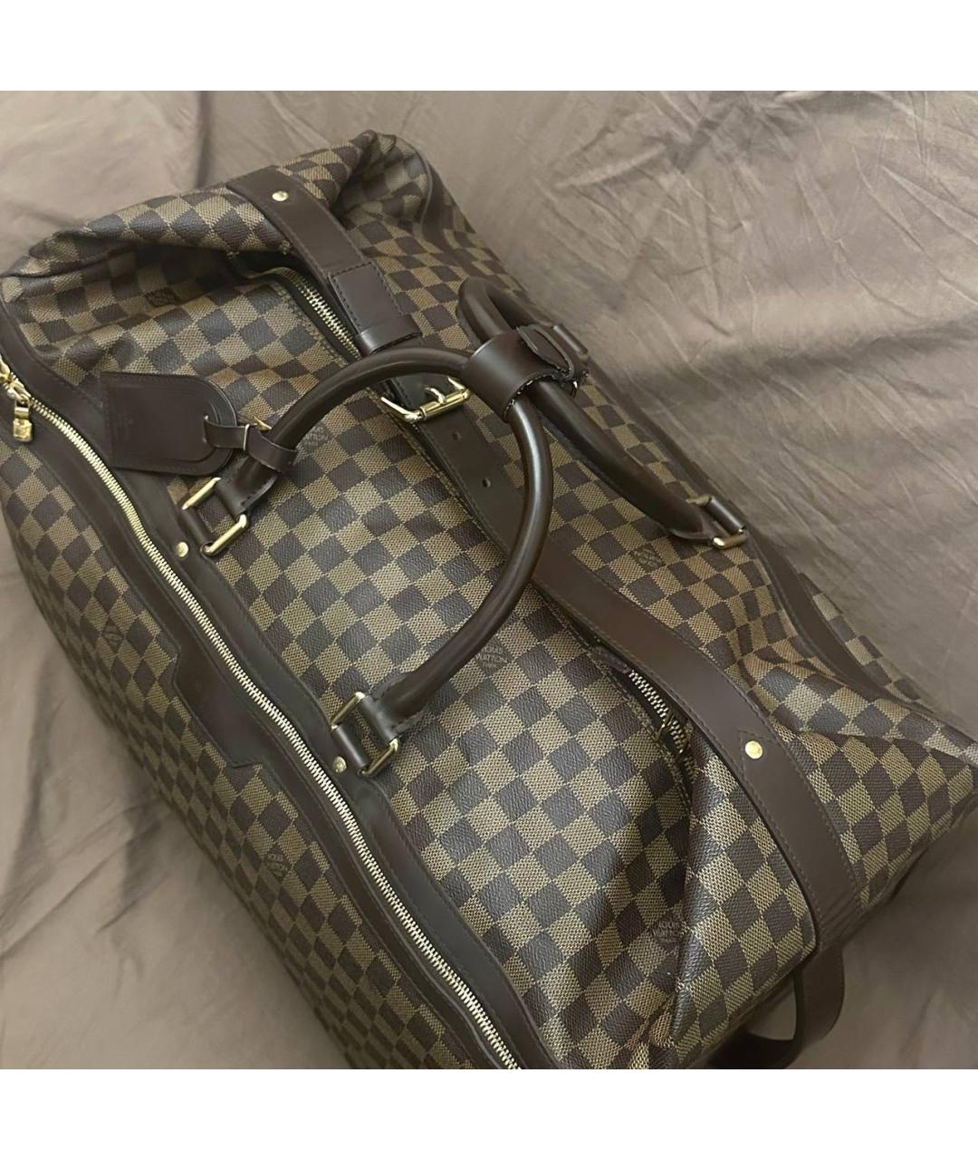 LOUIS VUITTON Коричневый кожаный чемодан, фото 3