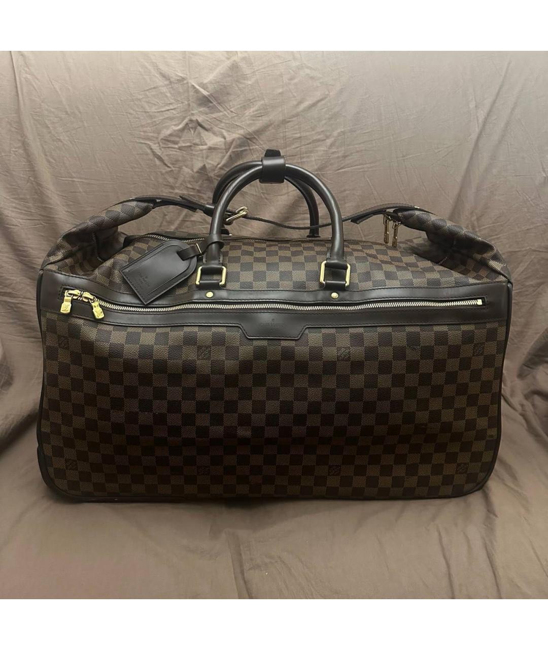 LOUIS VUITTON Коричневый кожаный чемодан, фото 9