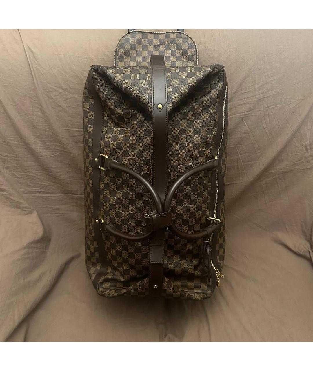 LOUIS VUITTON Коричневый кожаный чемодан, фото 6