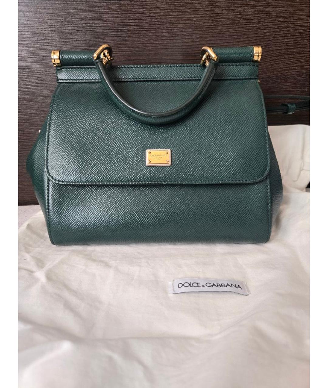 DOLCE&GABBANA Зеленая кожаная сумка с короткими ручками, фото 5