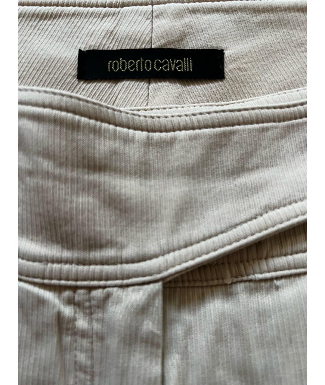 ROBERTO CAVALLI Бежевые хлопко-эластановые прямые брюки, фото 3