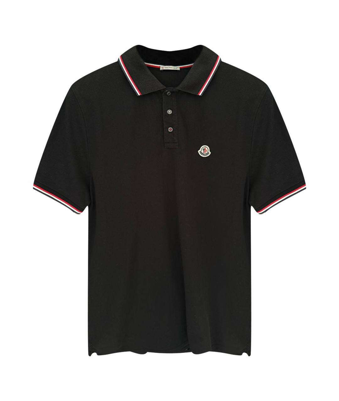 MONCLER Черное хлопковое поло с коротким рукавом, фото 1