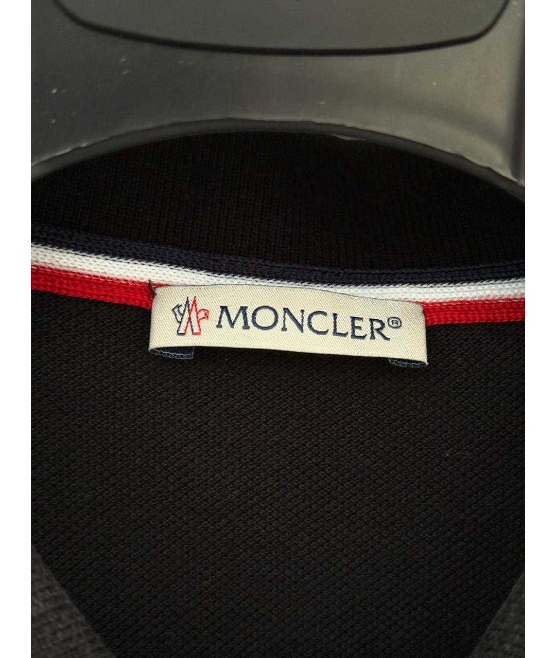 MONCLER Черное хлопковое поло с коротким рукавом, фото 3