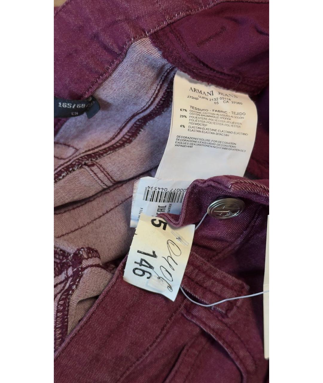 ARMANI JEANS Бордовые хлопко-эластановые прямые джинсы, фото 3