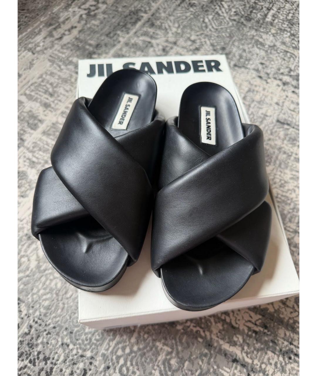 JIL SANDER Черные кожаные шлепанцы, фото 7