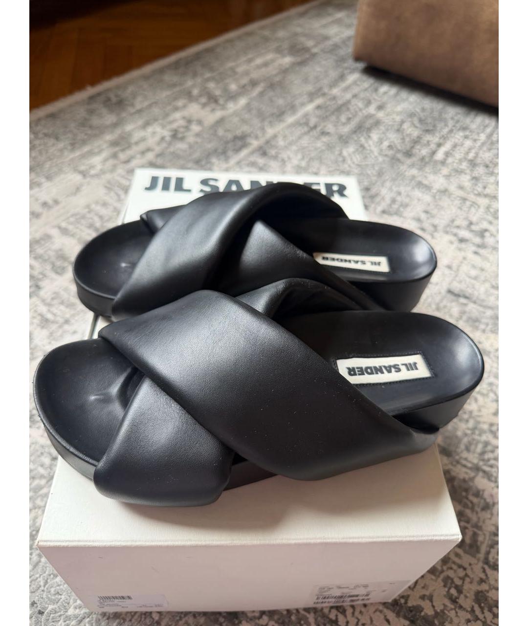 JIL SANDER Черные кожаные шлепанцы, фото 4