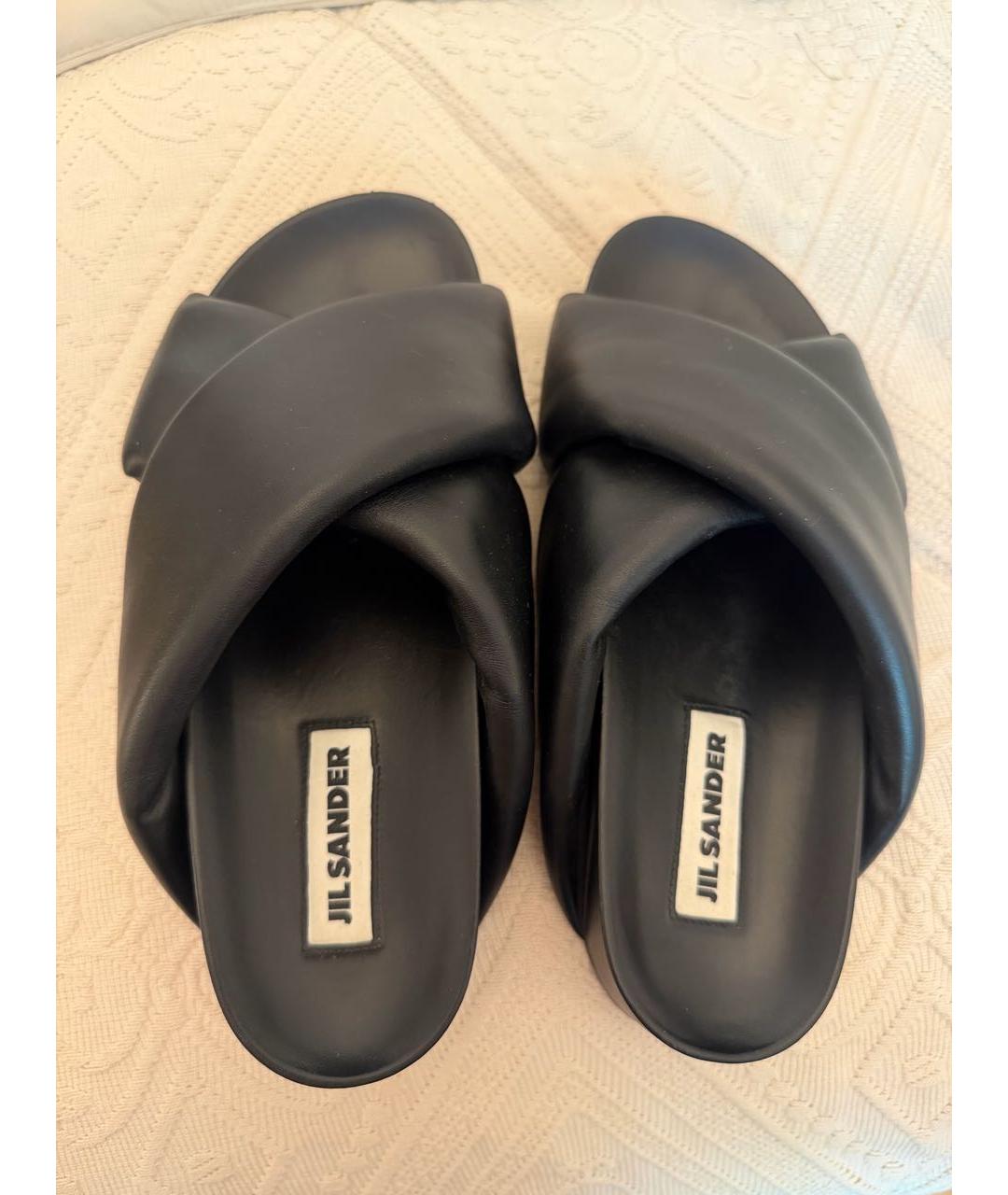 JIL SANDER Черные кожаные шлепанцы, фото 3