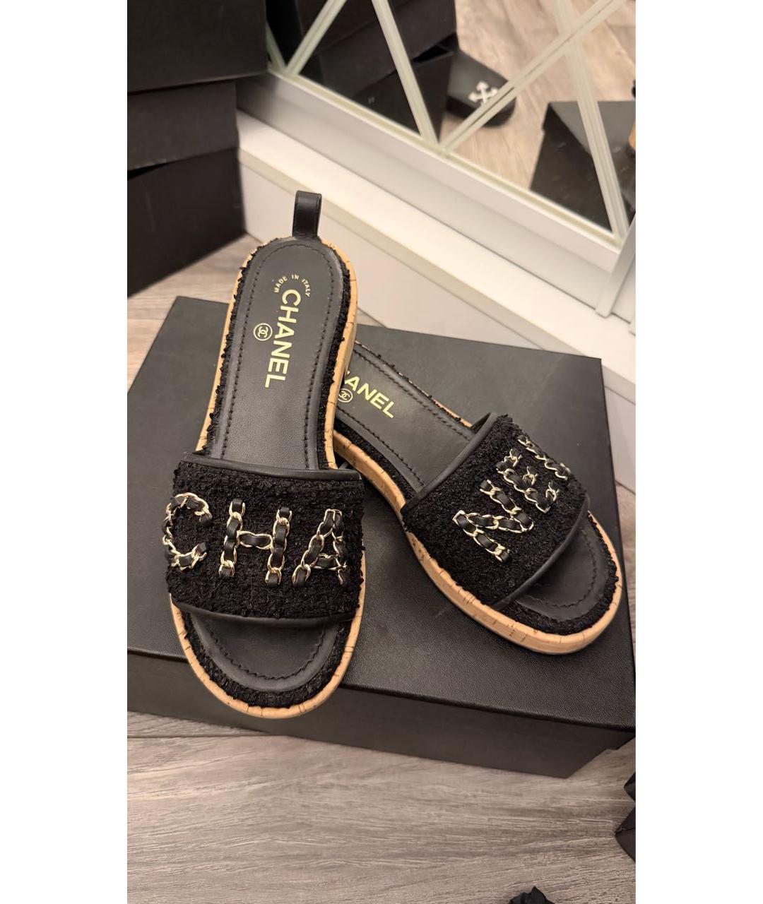 CHANEL Черные шлепанцы, фото 4