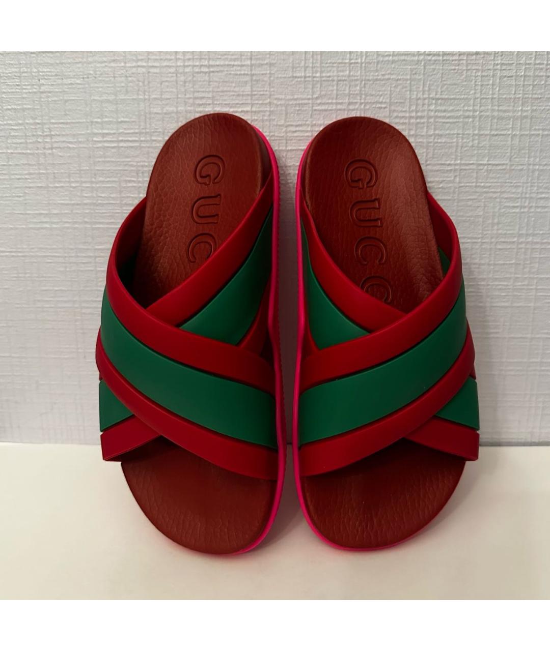 GUCCI Красные резиновые шлепанцы, фото 6