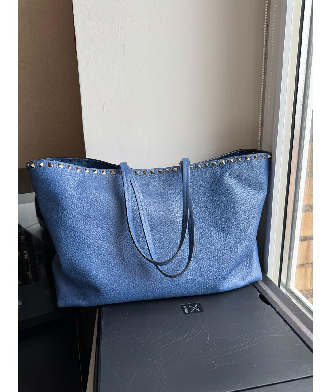 VALENTINO Синяя кожаная сумка тоут, фото 2