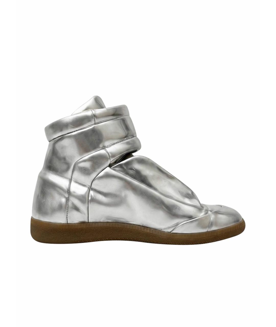 MAISON MARGIELA Серебряные кожаные кроссовки, фото 1