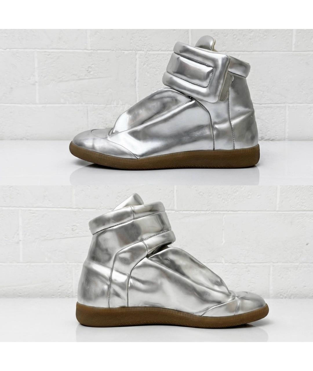 MAISON MARGIELA Серебряные кожаные кроссовки, фото 5