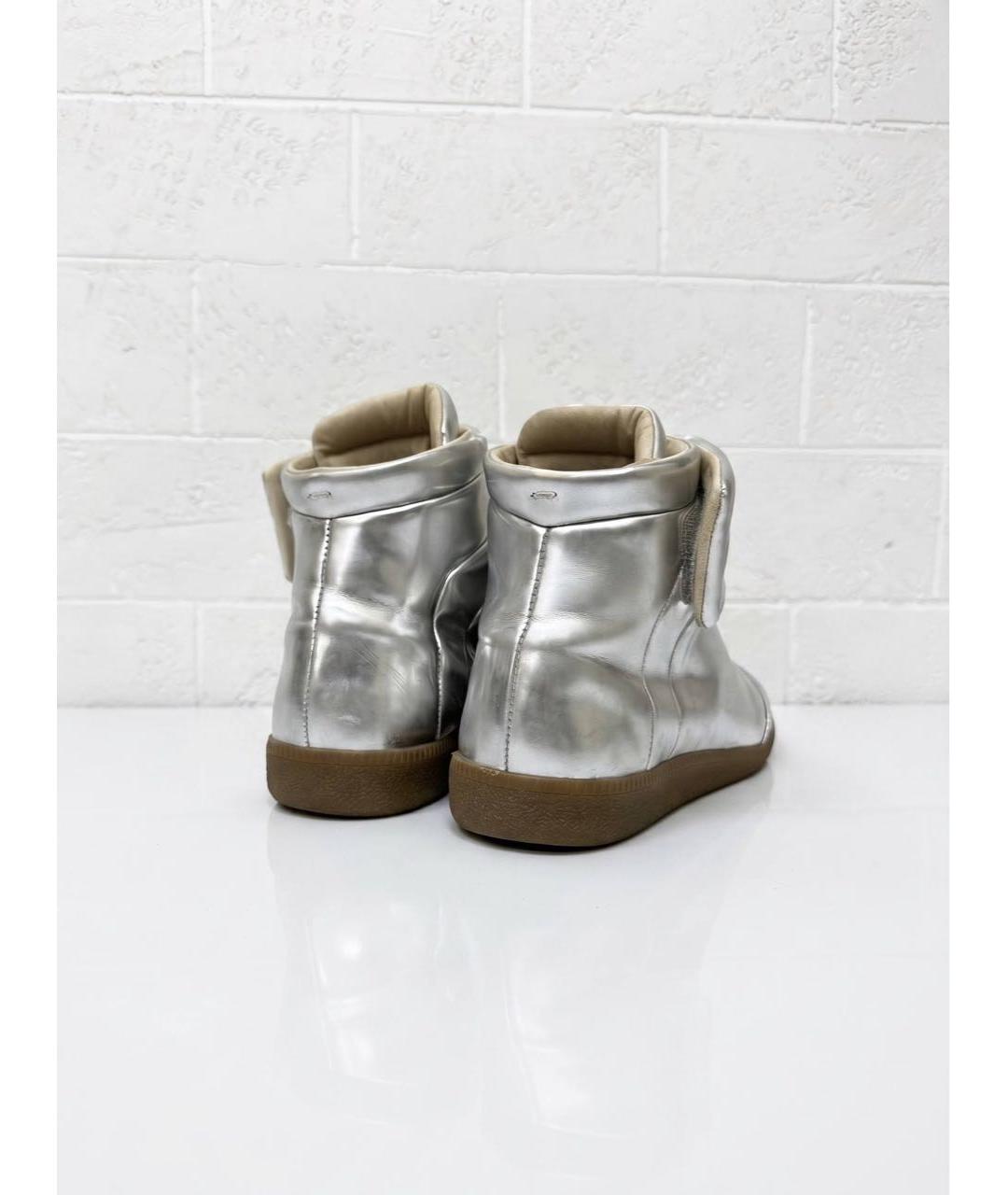 MAISON MARGIELA Серебряные кожаные кроссовки, фото 3