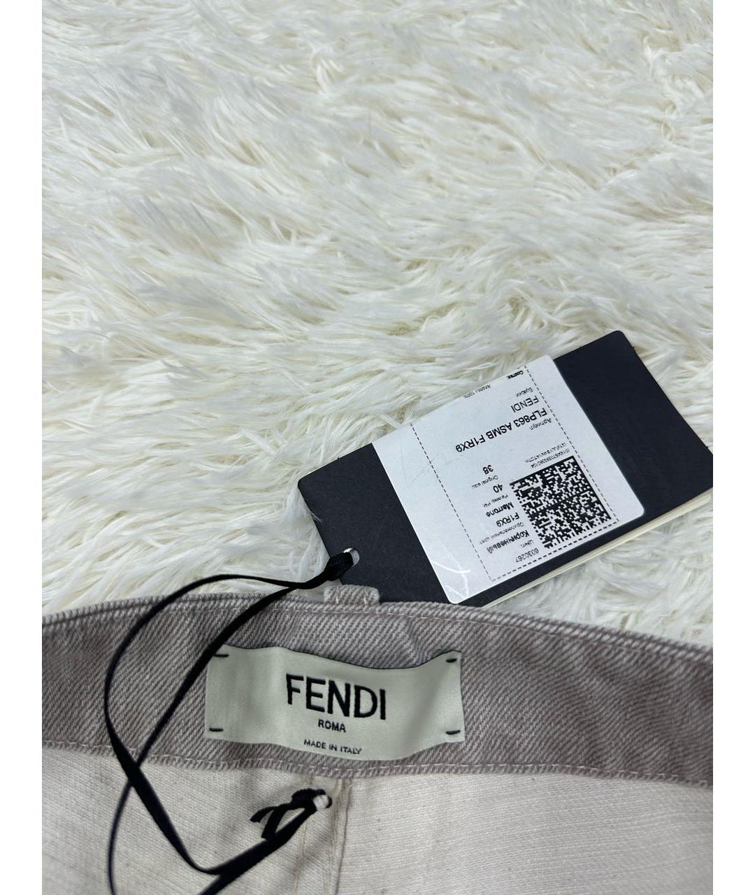 FENDI Бежевые хлопковые прямые джинсы, фото 6