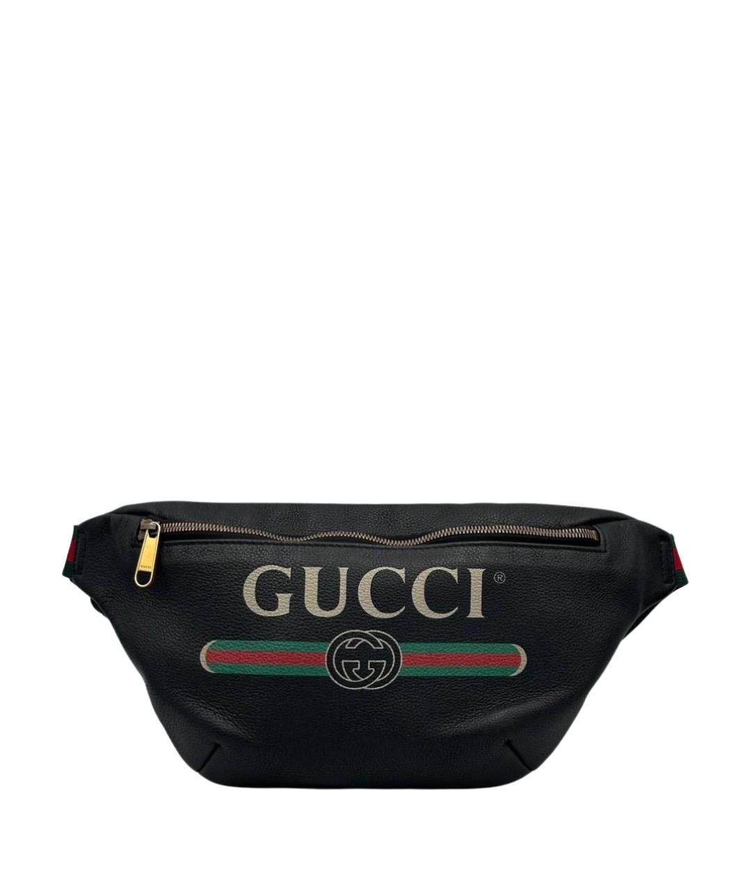 GUCCI Черная кожаная поясная сумка, фото 1