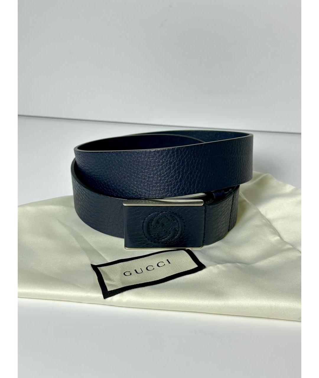 GUCCI Темно-синий кожаный ремень, фото 2