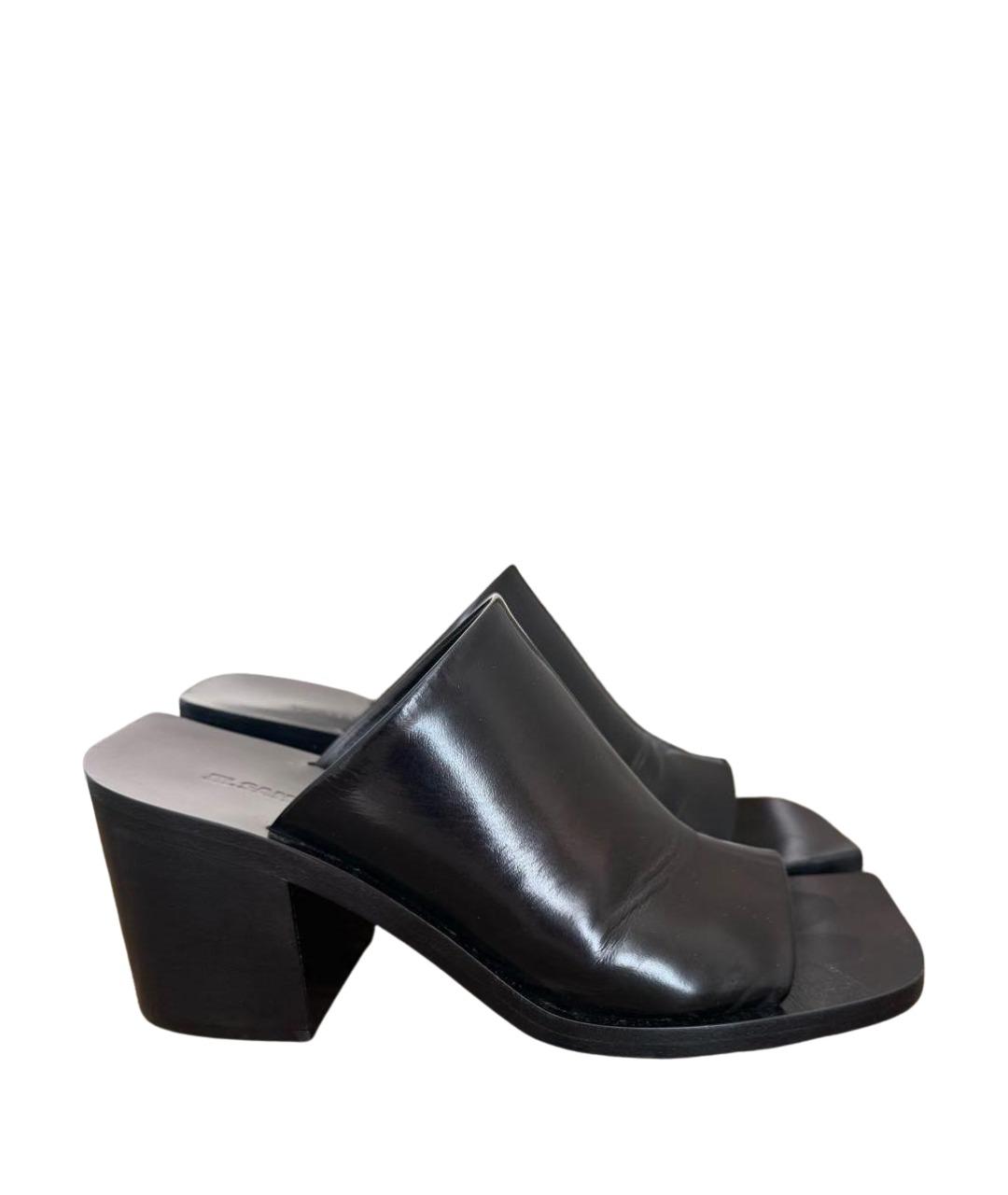JIL SANDER Черные кожаные сабо, фото 1