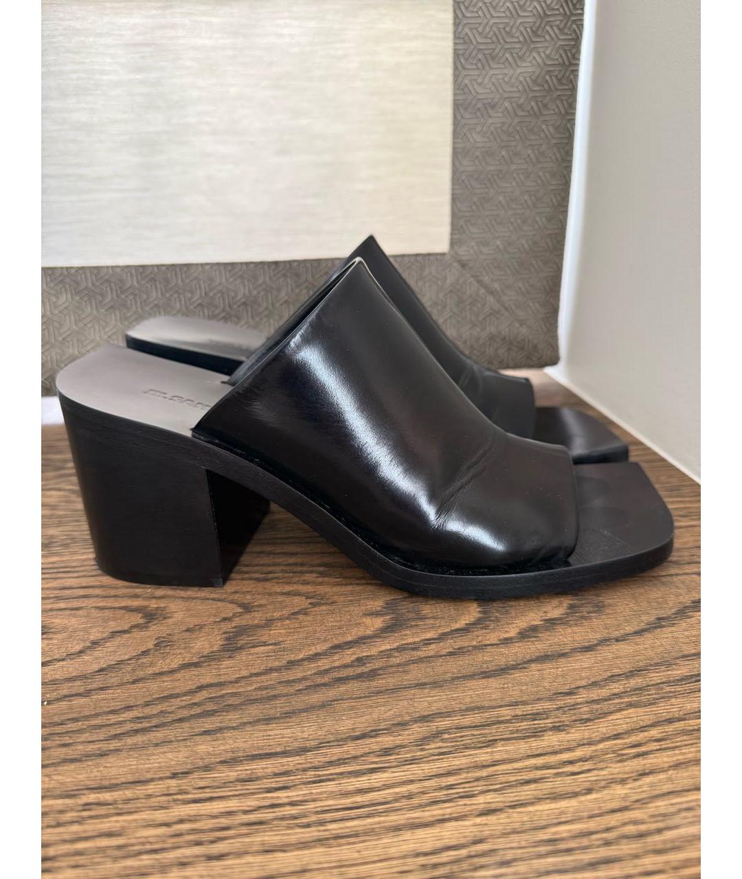 JIL SANDER Черные кожаные сабо, фото 6