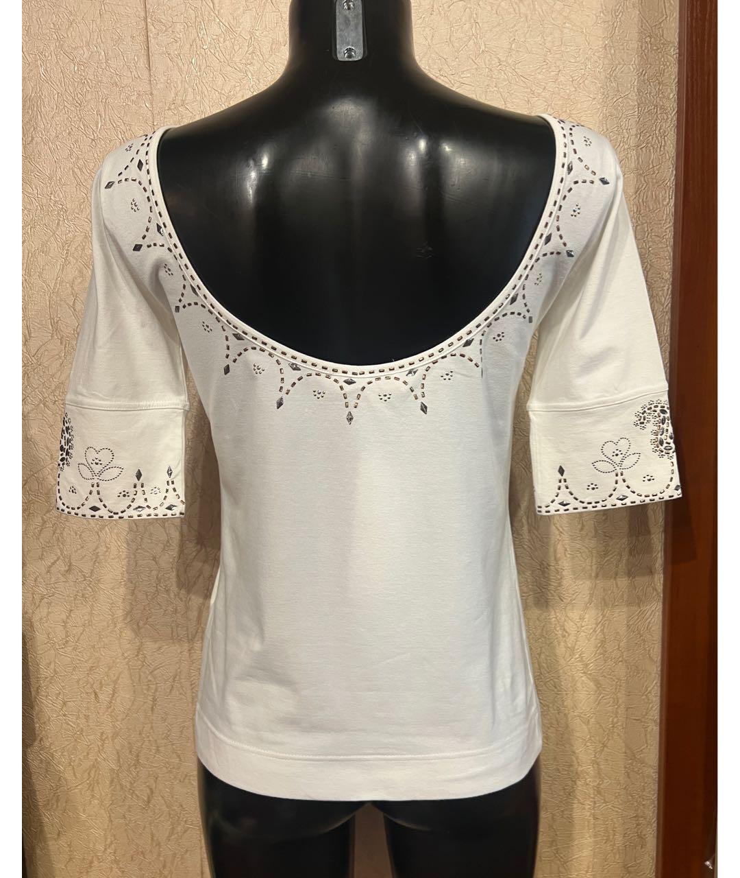 BLUMARINE Белая хлопко-эластановая футболка, фото 4