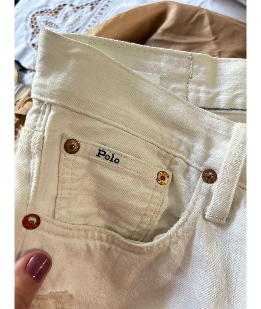 POLO RALPH LAUREN Белые хлопковые джинсы слим, фото 8