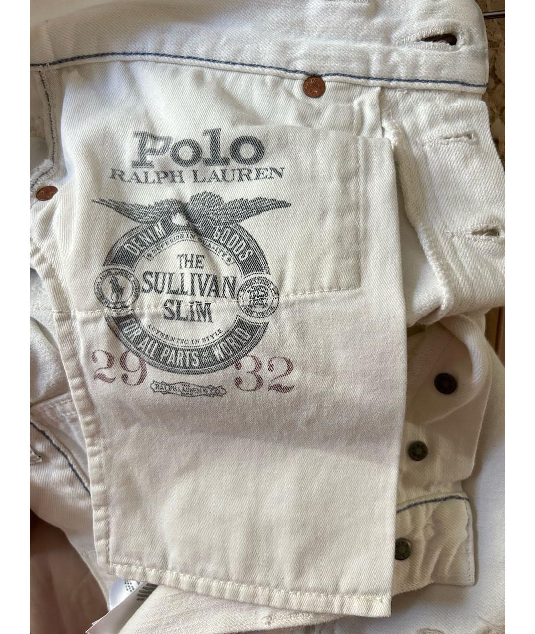 POLO RALPH LAUREN Белые хлопковые джинсы слим, фото 6