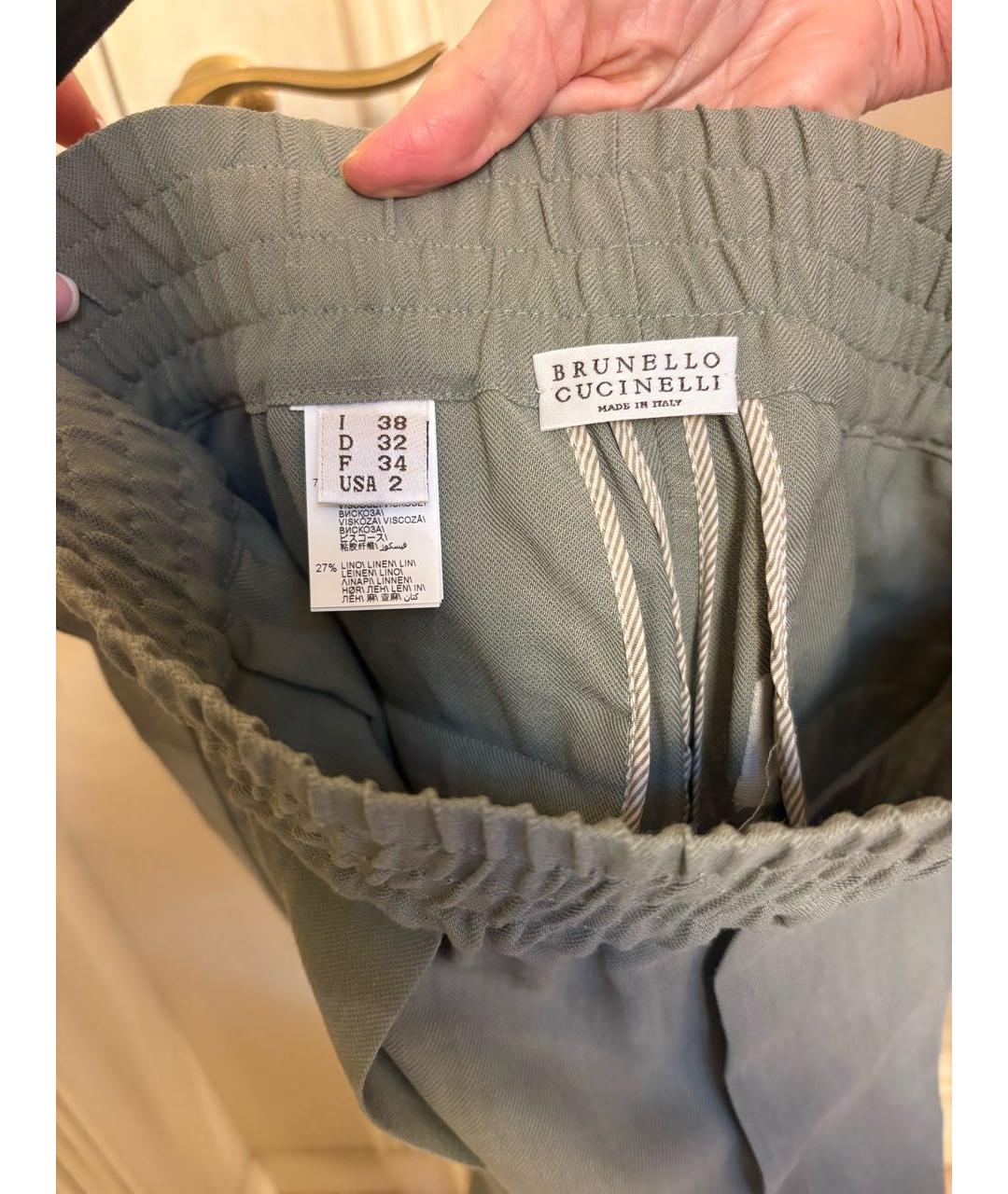 BRUNELLO CUCINELLI Антрацитовые вискозные прямые брюки, фото 3