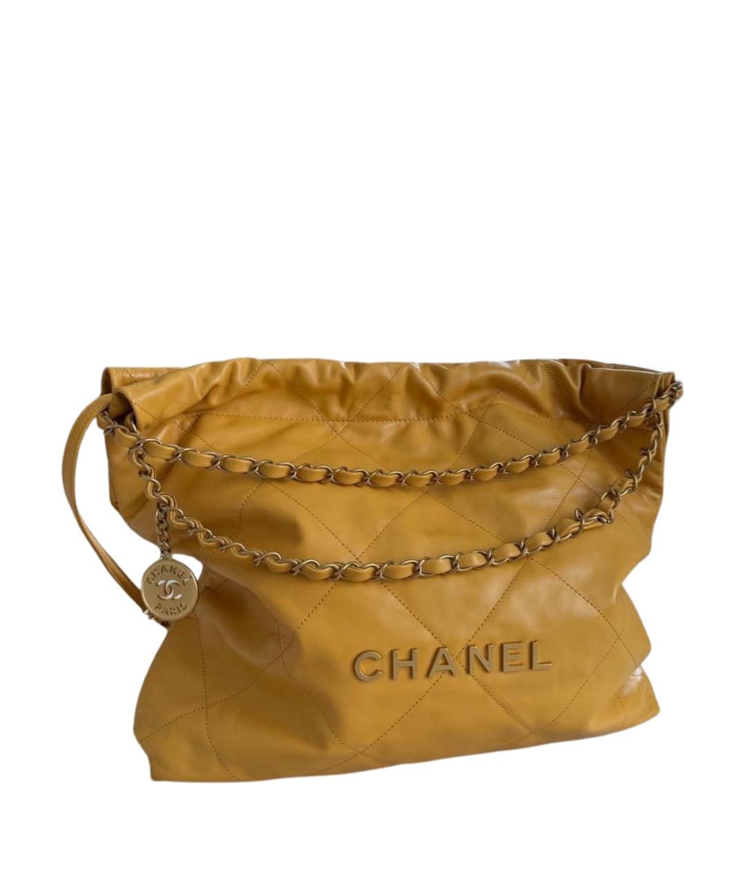 CHANEL Горчичная кожаная сумка с короткими ручками, фото 1