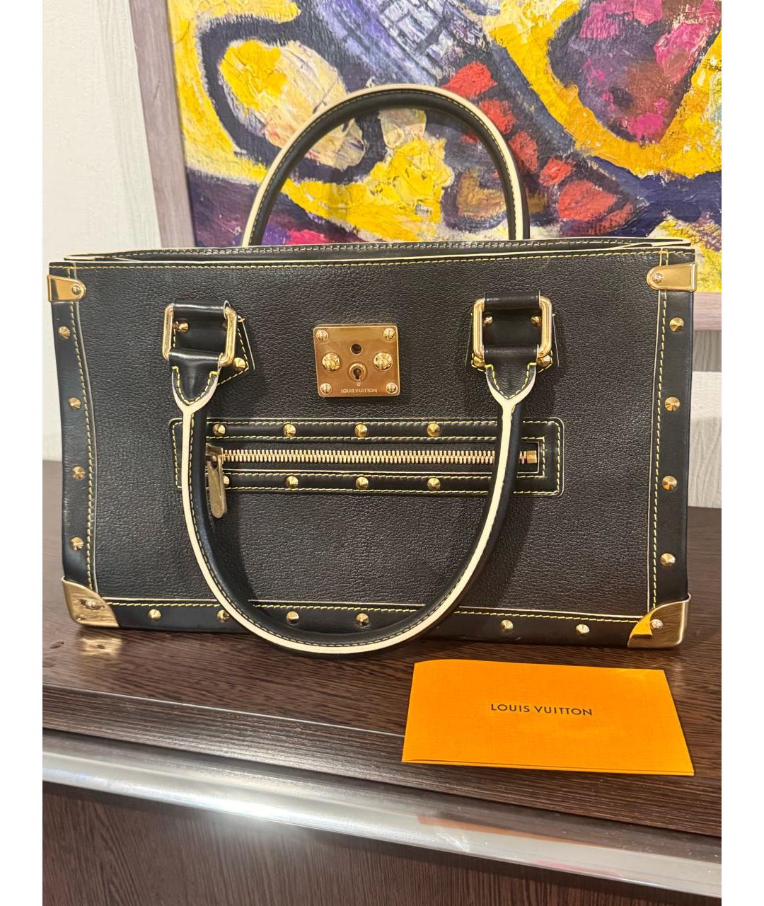 LOUIS VUITTON Черная кожаная сумка с короткими ручками, фото 5