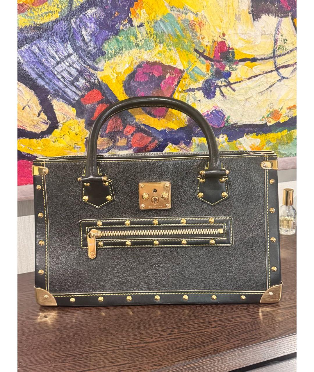 LOUIS VUITTON Черная кожаная сумка с короткими ручками, фото 9