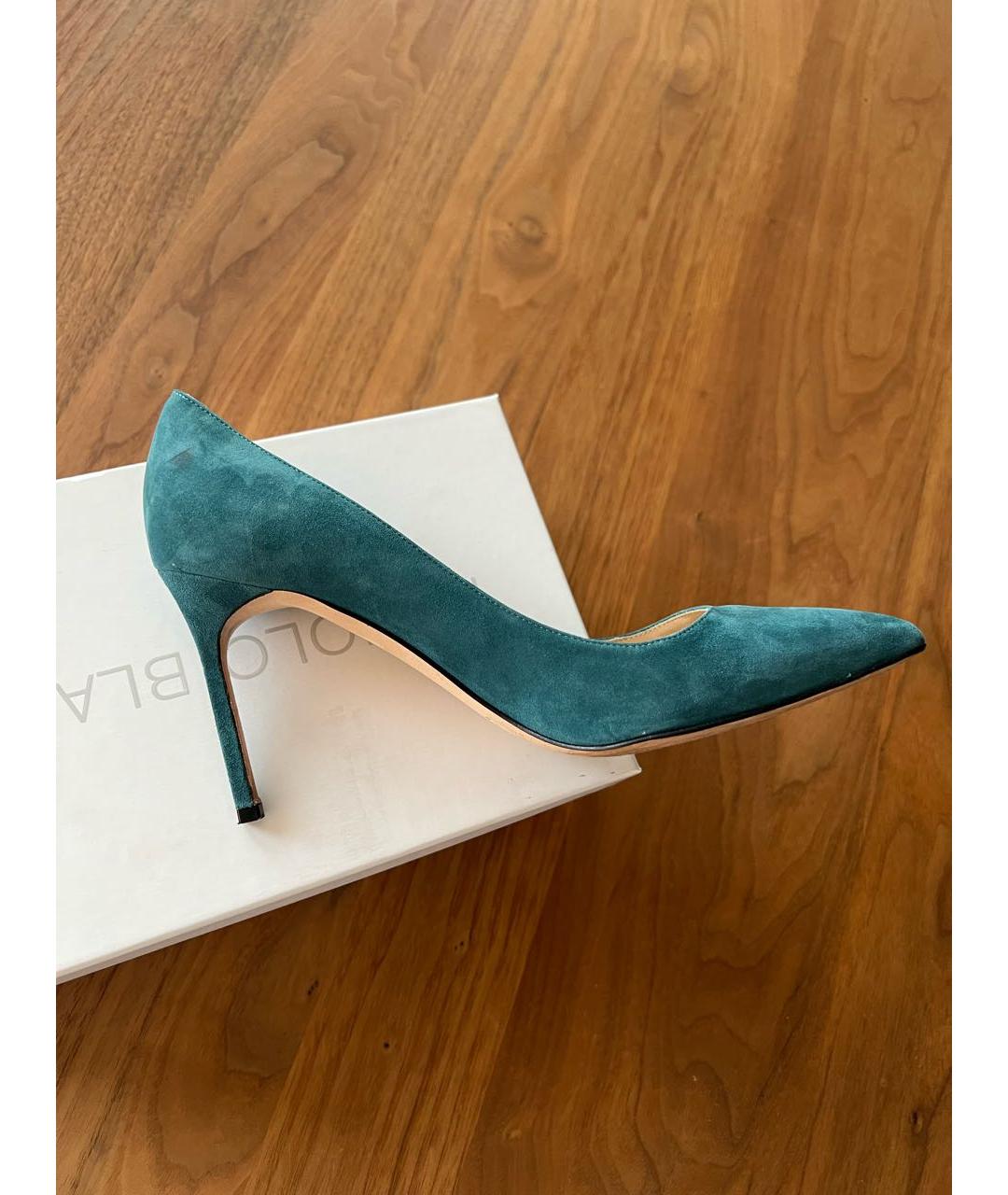 MANOLO BLAHNIK Бирюзовые замшевые туфли, фото 8