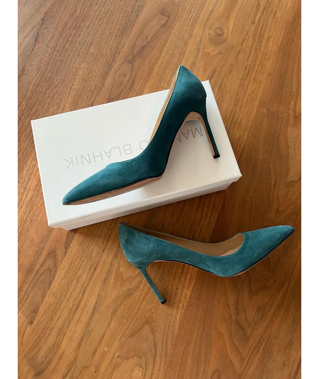 MANOLO BLAHNIK Бирюзовые замшевые туфли, фото 5
