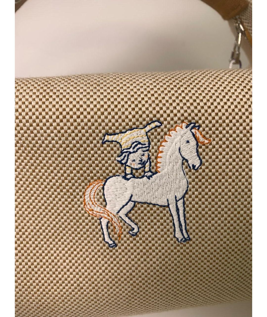 HERMES Бежевая льняная косметичка, фото 6