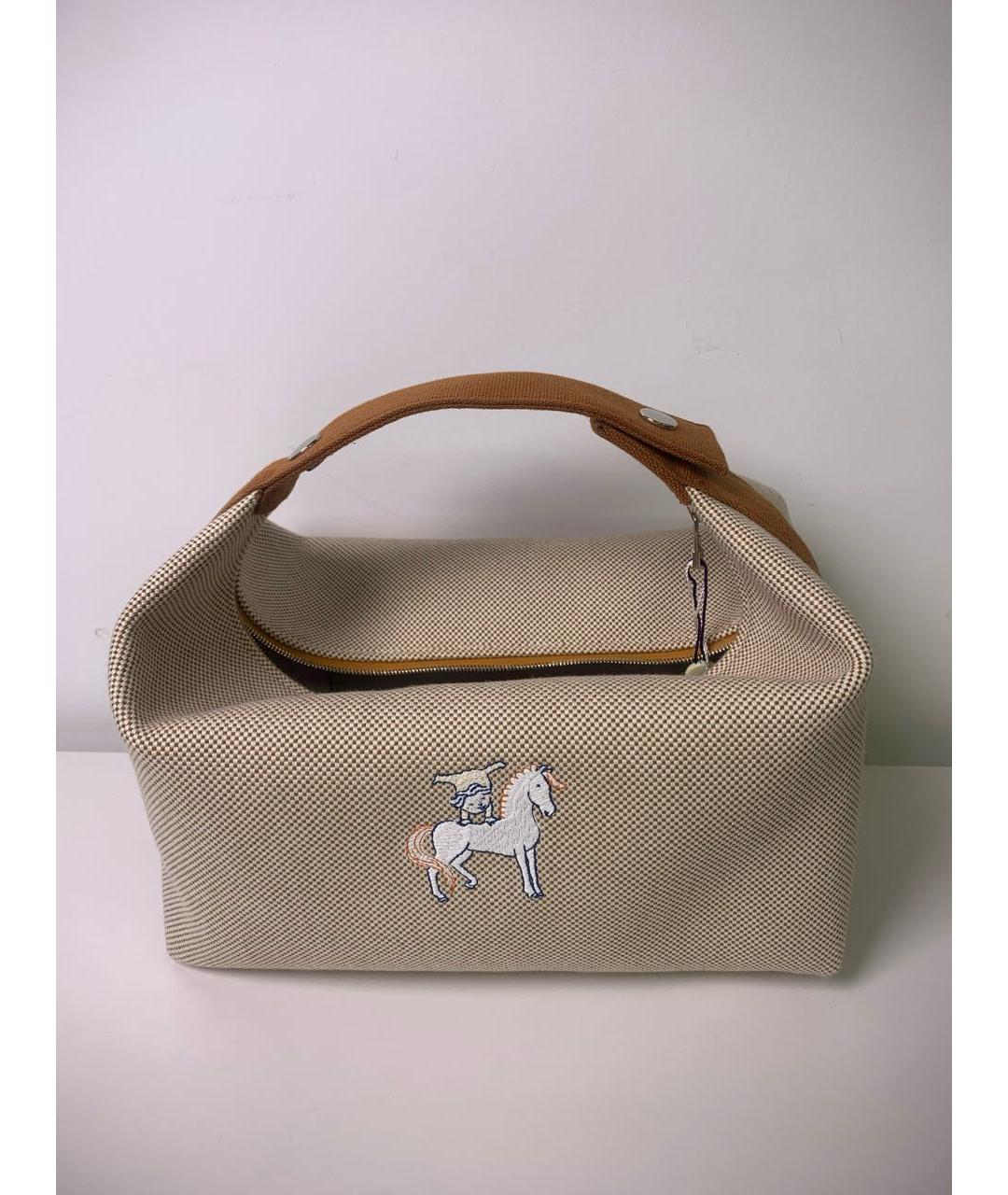 HERMES Бежевая льняная косметичка, фото 8
