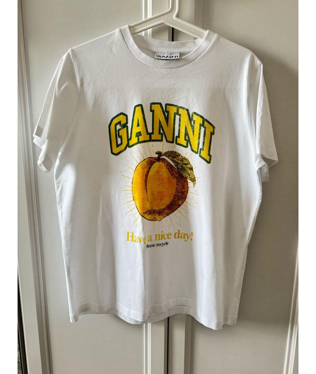 GANNI Белая хлопковая футболка, фото 6