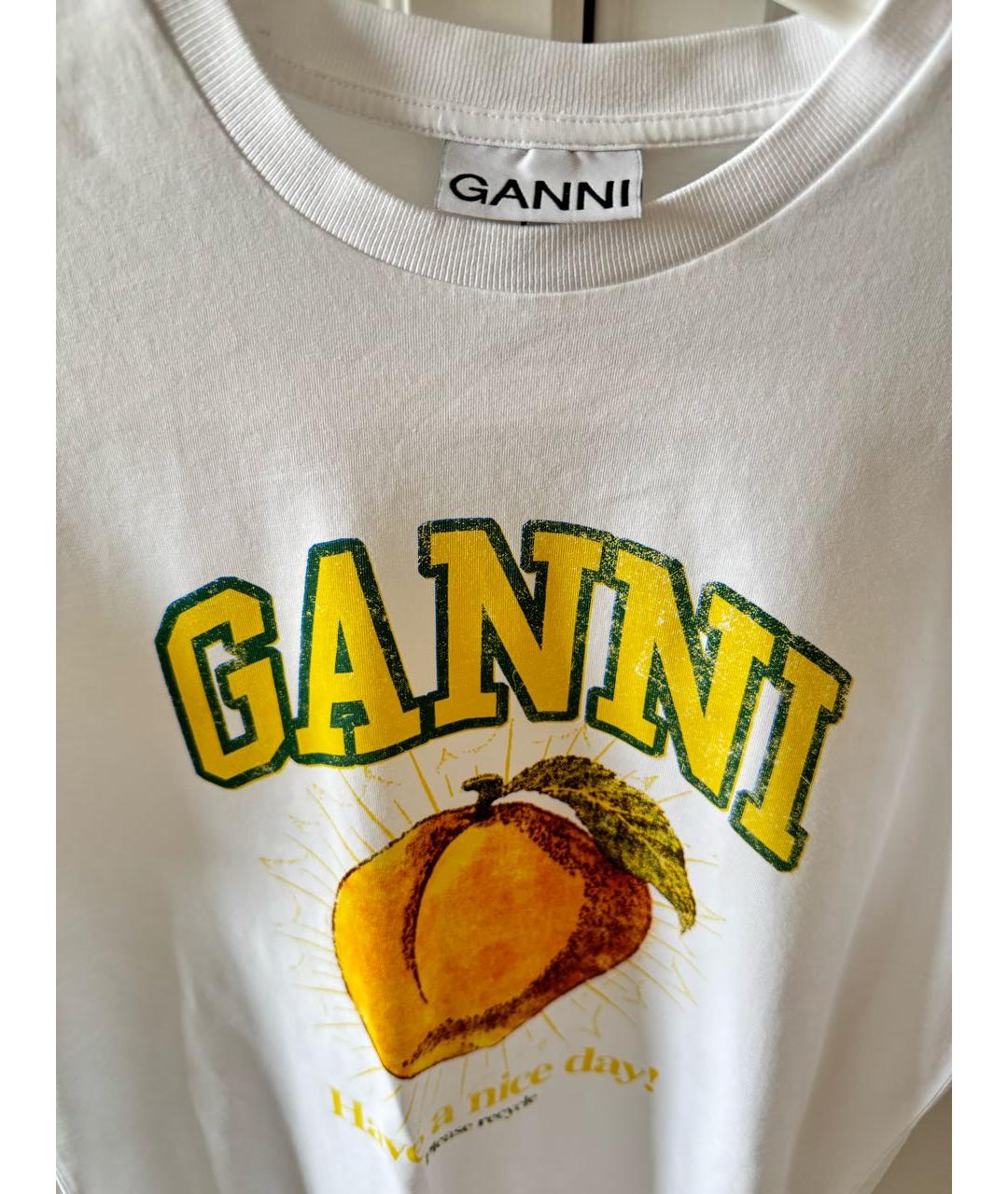 GANNI Белая хлопковая футболка, фото 3