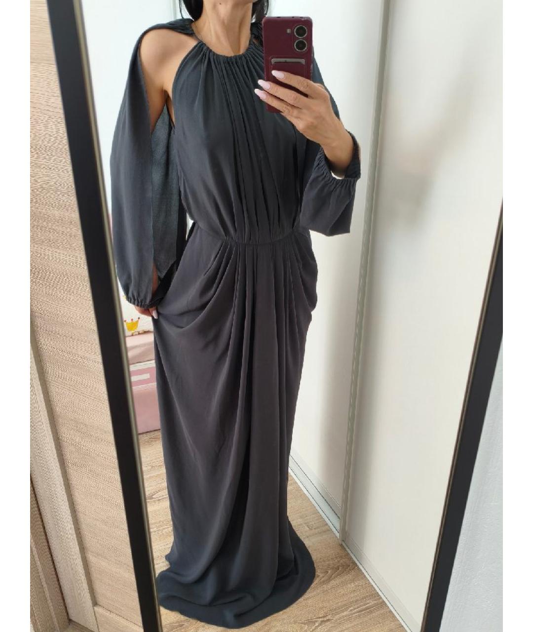 ULTRA VIOLETTE Антрацитовое шелковое вечернее платье, фото 6