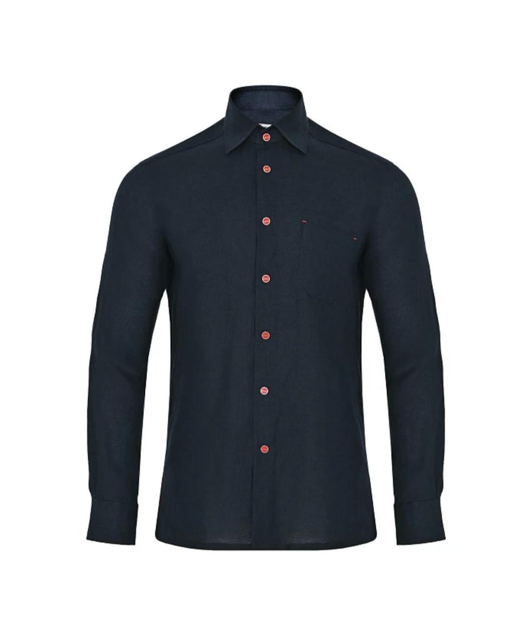 KITON Темно-синяя льняная кэжуал рубашка, фото 1