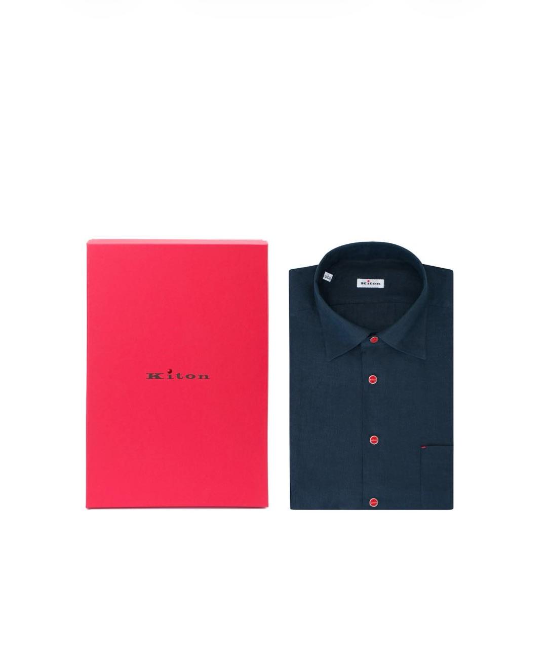 KITON Темно-синяя льняная кэжуал рубашка, фото 7